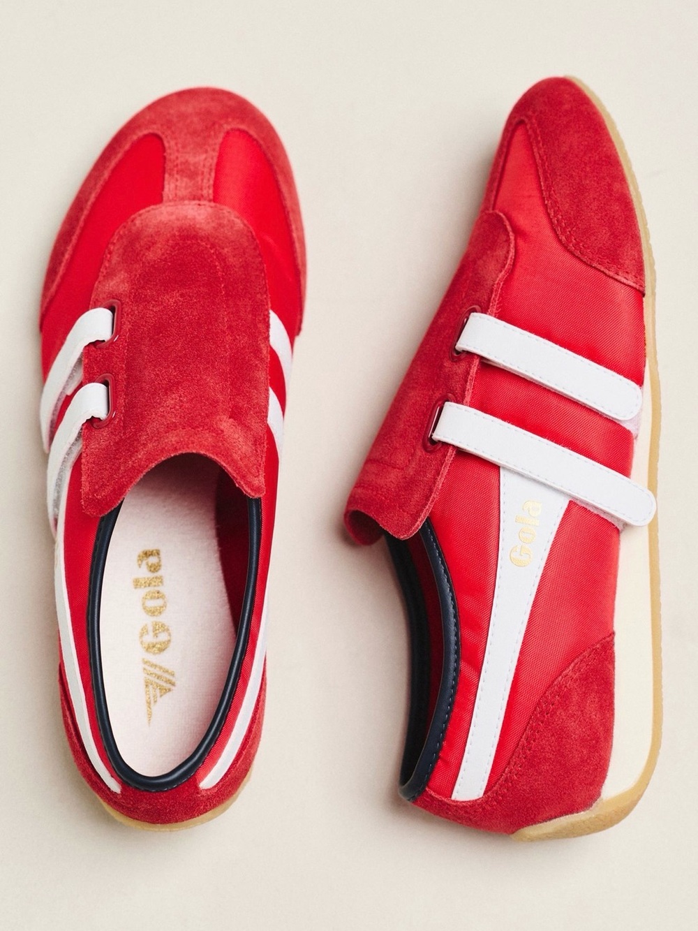 Gola Red Suede & Nylon Velcro Sneakers with White Stripes